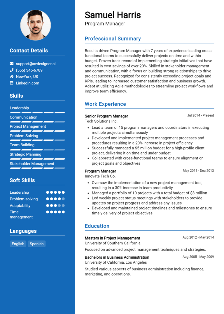 Program Manager Resume Example for 2025: Best Writing Guide