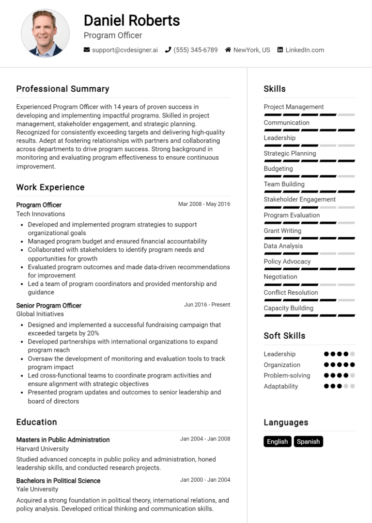 Program Officer Resume Example for 2025: Samples & Best Practices