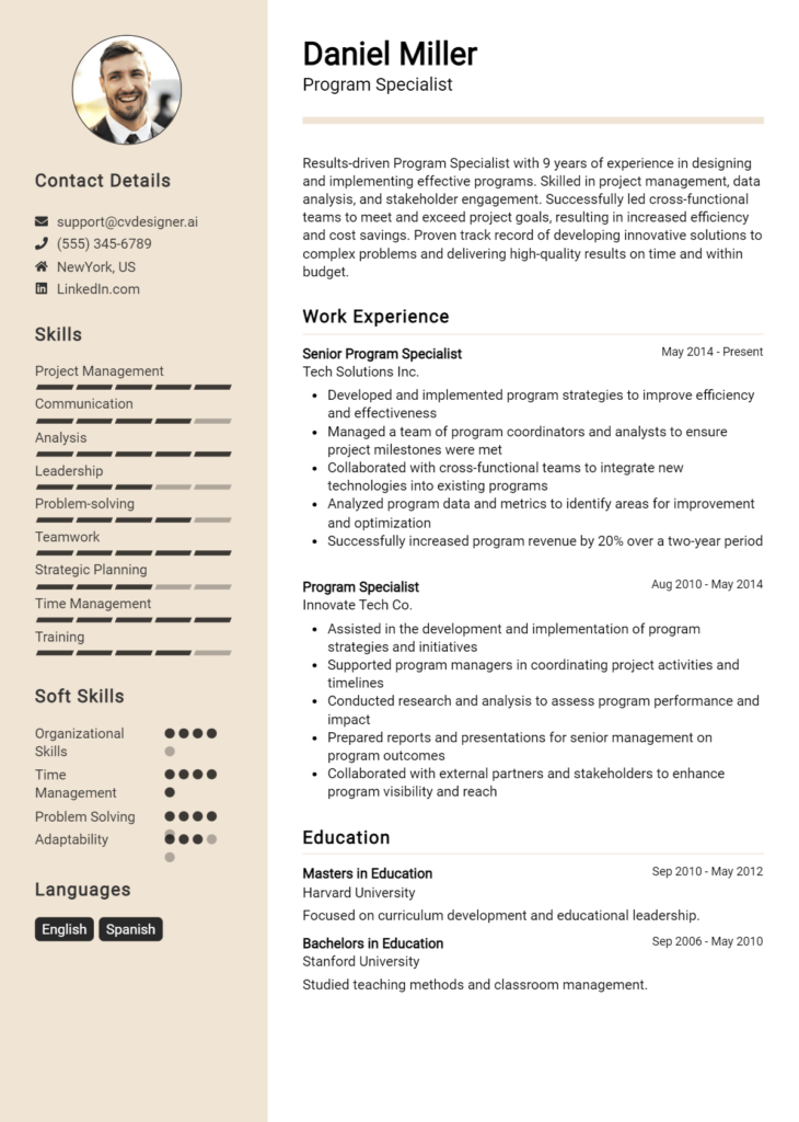 Program Specialist Resume Example