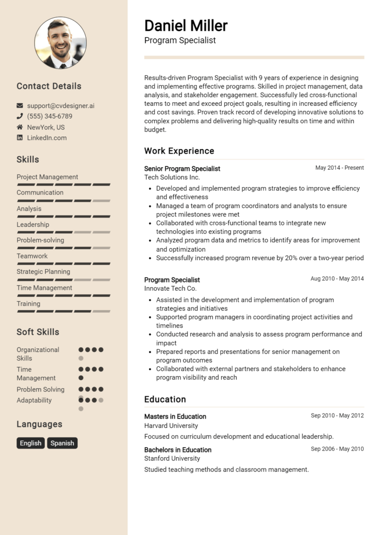 Program Specialist Resume Example for 2025: Samples & Best Practices