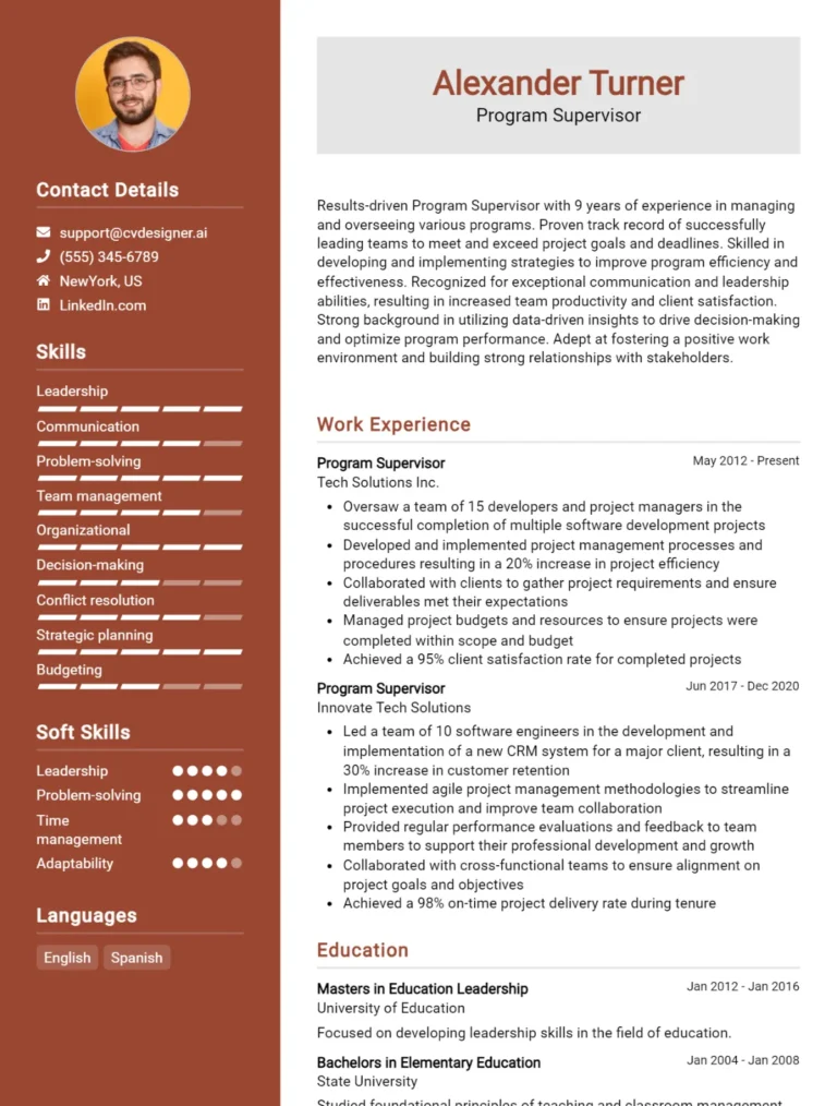 Program Supervisor CV Example For 2025: Best Tips & Templates