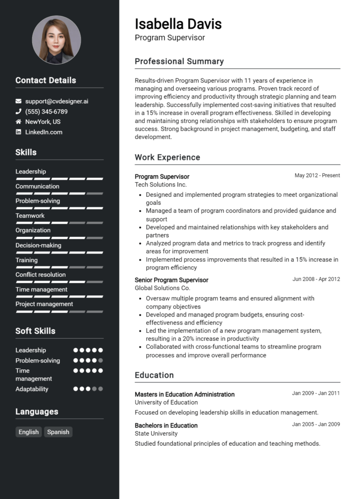 Program Supervisor Resume Example