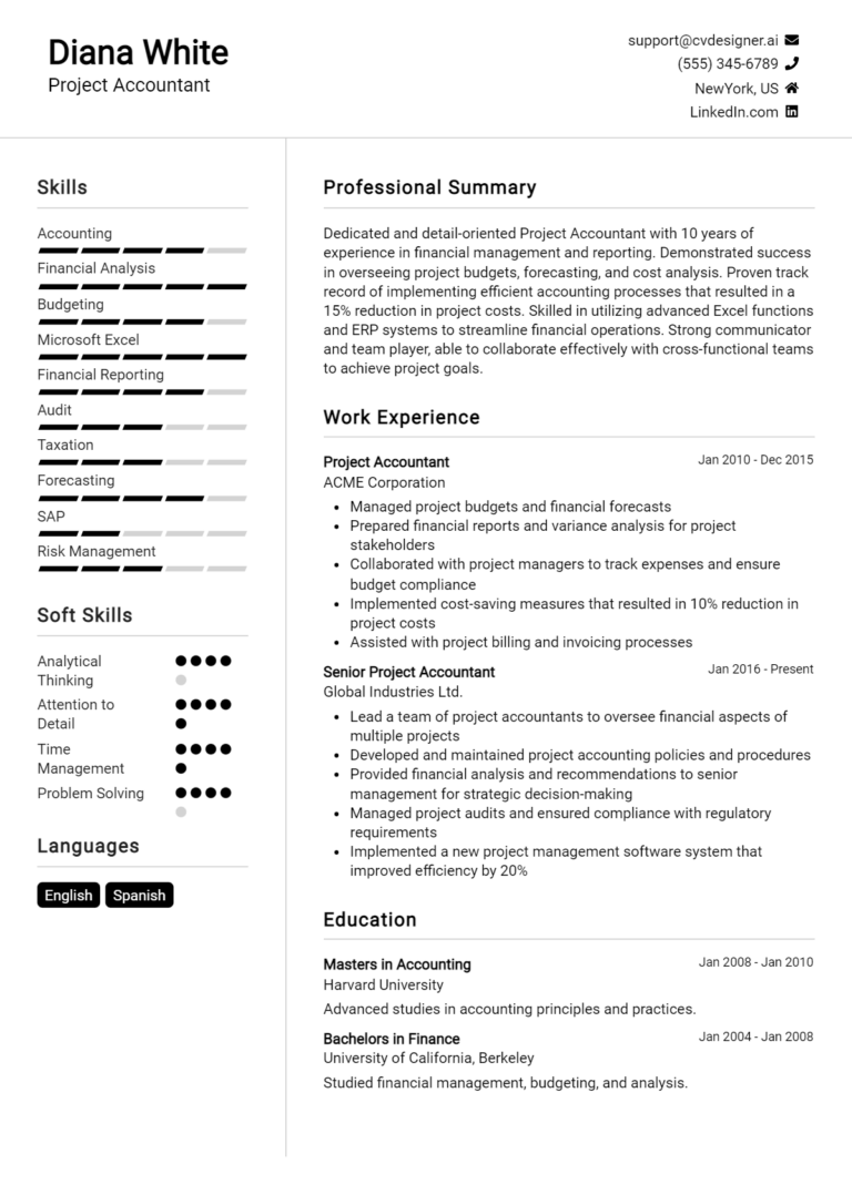 16 Project Accountant Resume Examples And Templates for 2025