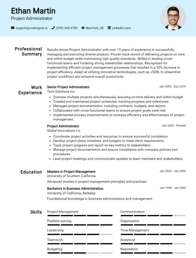 Project Administrator CV Example