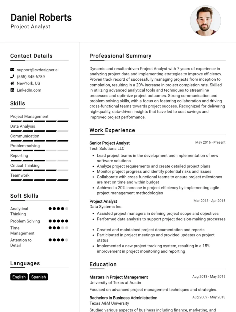 7 Project Analyst CV Examples And Free Templates For 2025