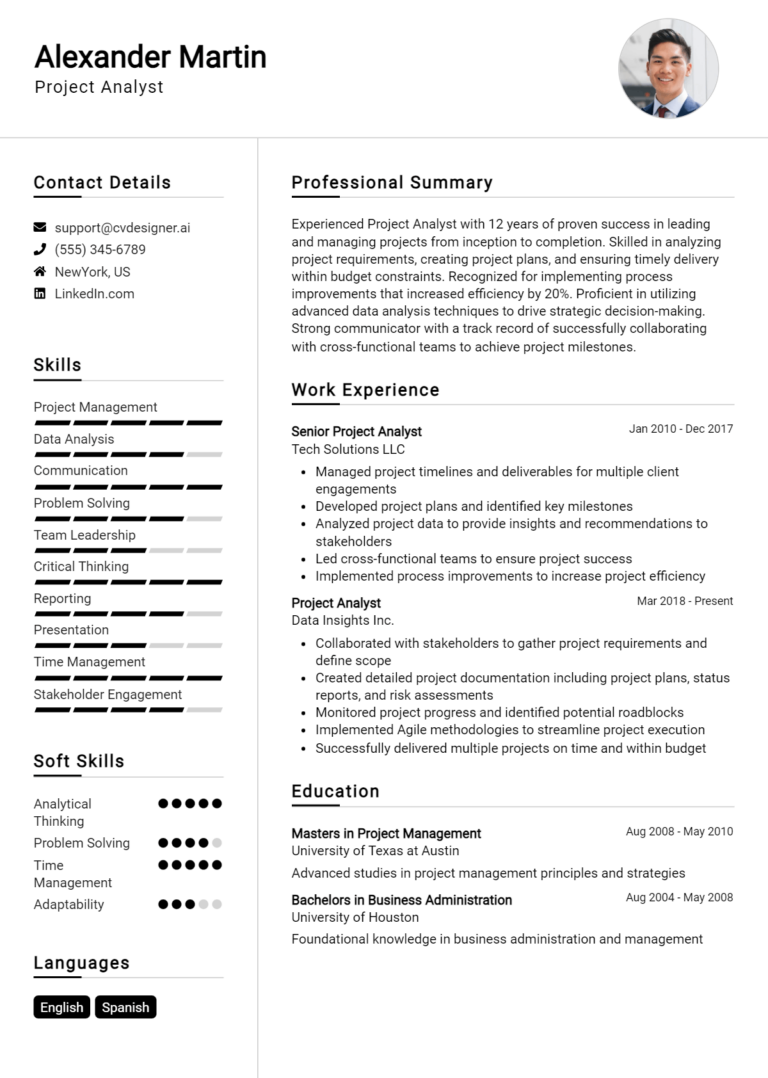 Project Analyst Resume Example for 2025: Best Writing Tips