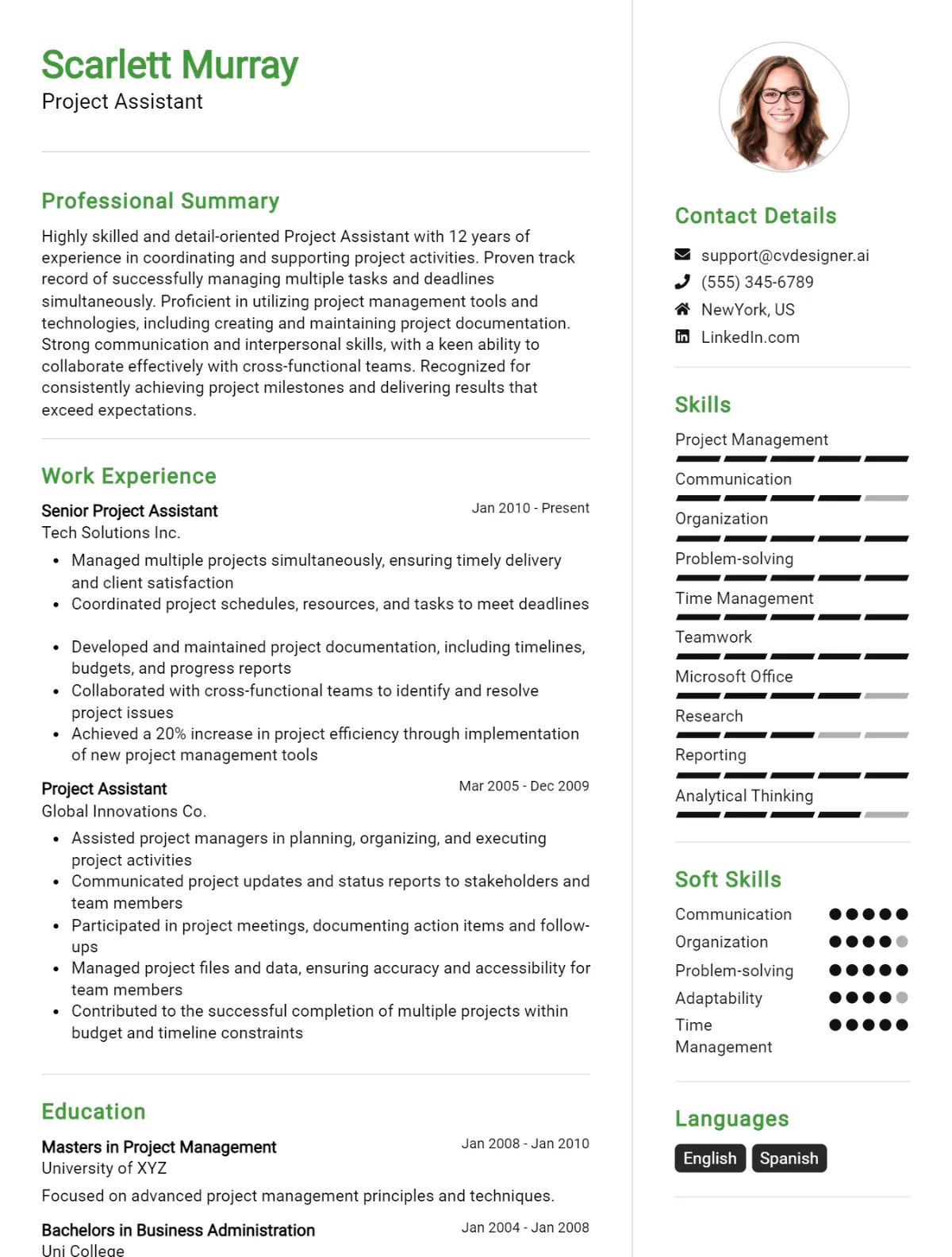 Project Assistant CV Example