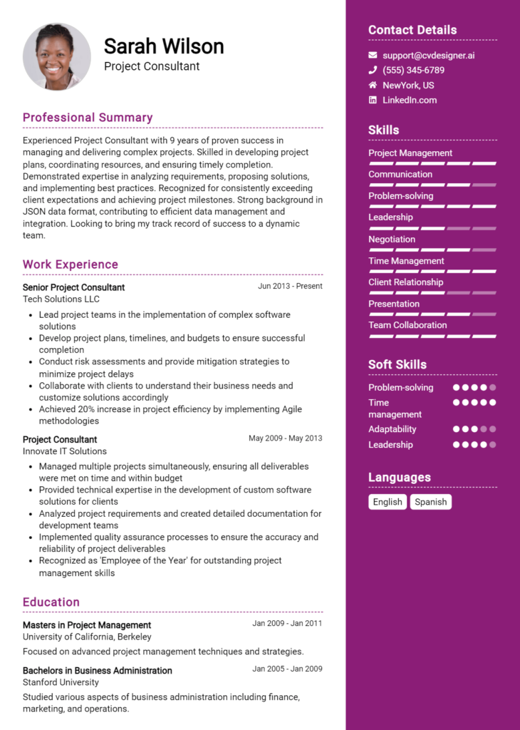 Project Consultant Resume Example