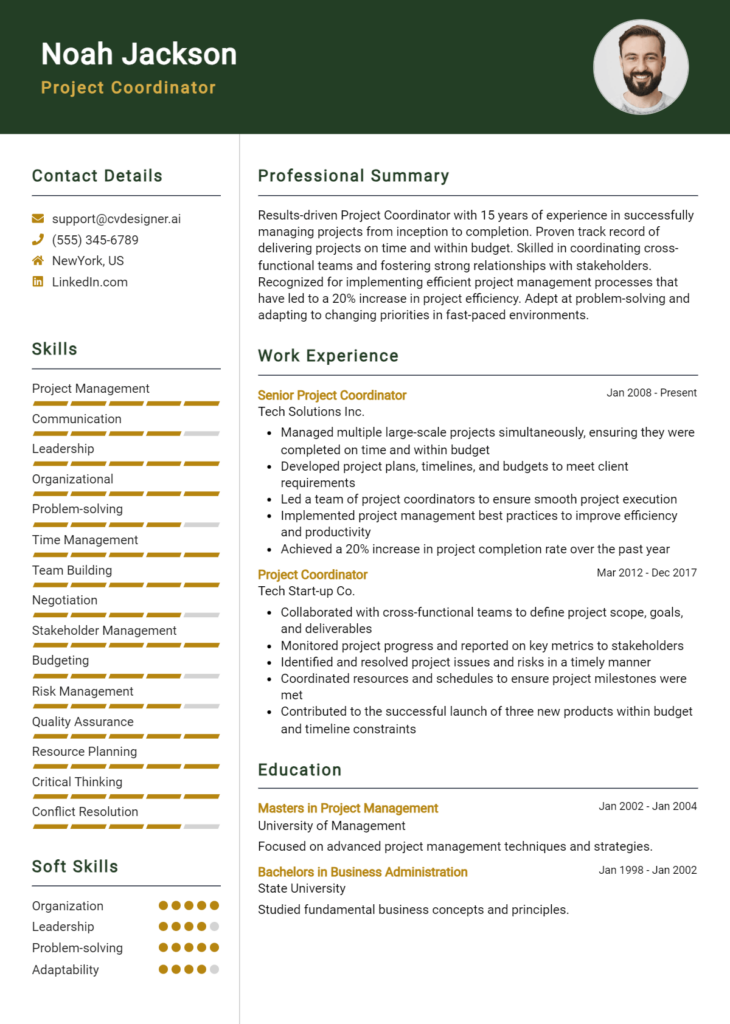 Project Coordinator Resume Example
