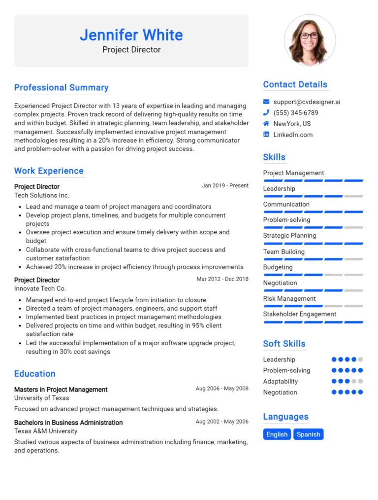 Project Director CV Example For 2025: Top Tips & Samples