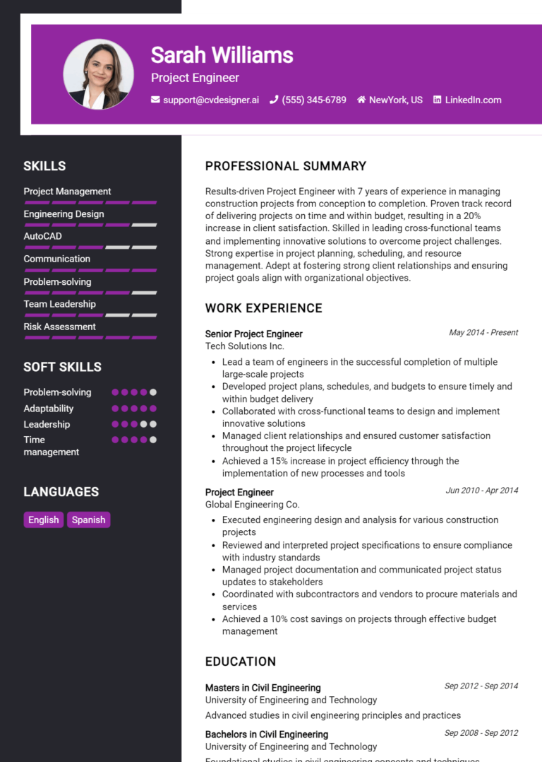 Project Engineer Resume Example for 2025: How to Craft a Winning CV