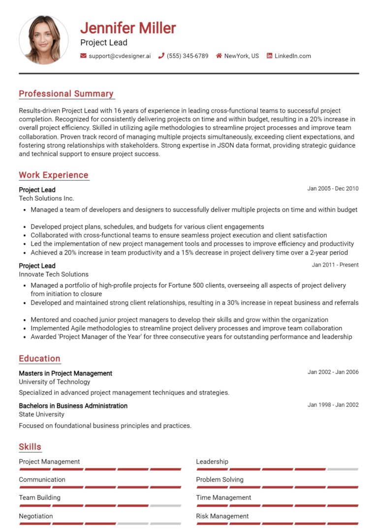 Project Lead Resume Example for 2025: Best Tips