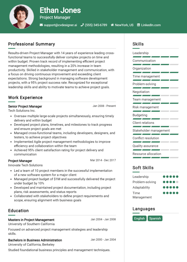 Project Manager Resume Example for 2025: Free Samples