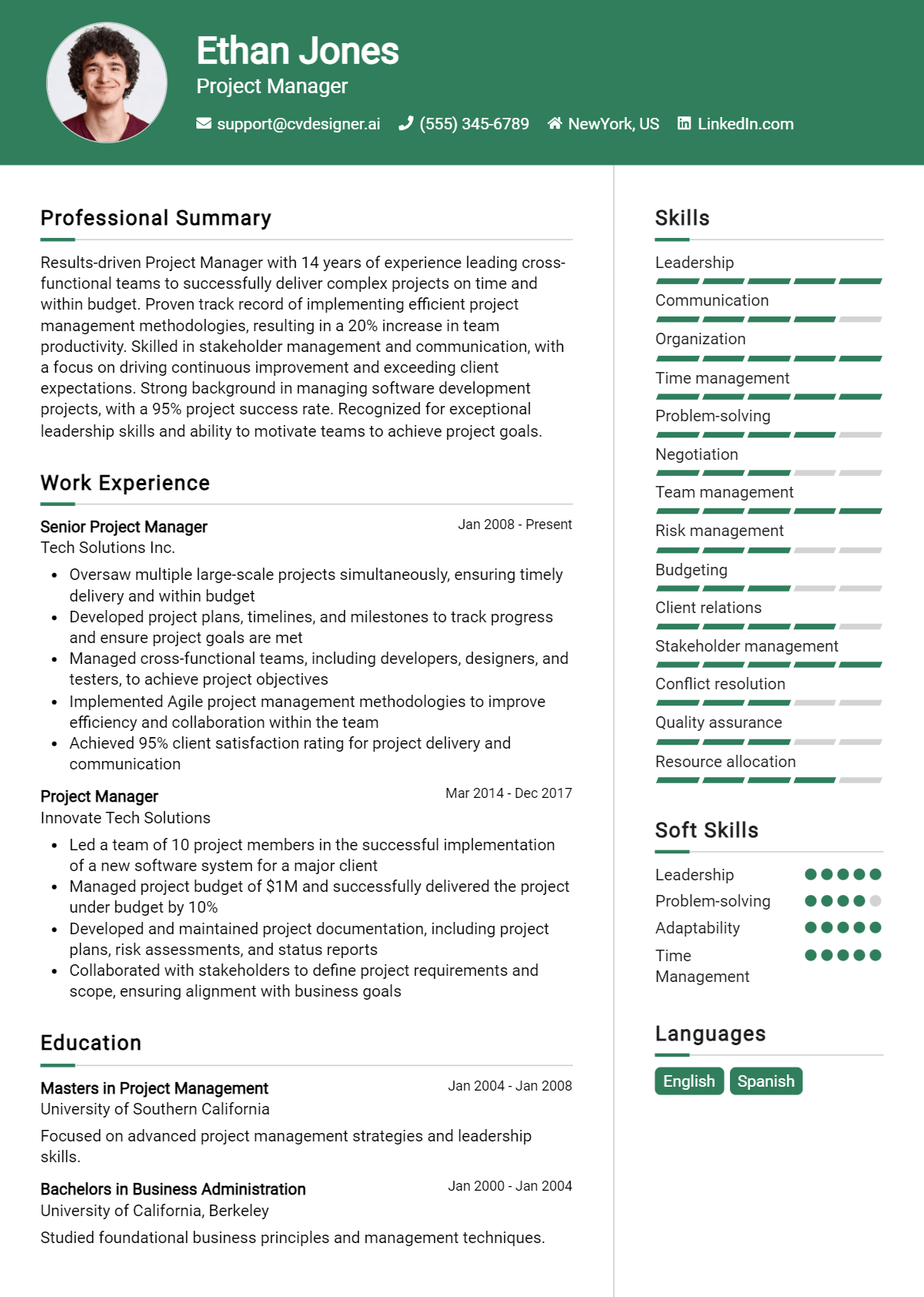 Project Manager Resume Example