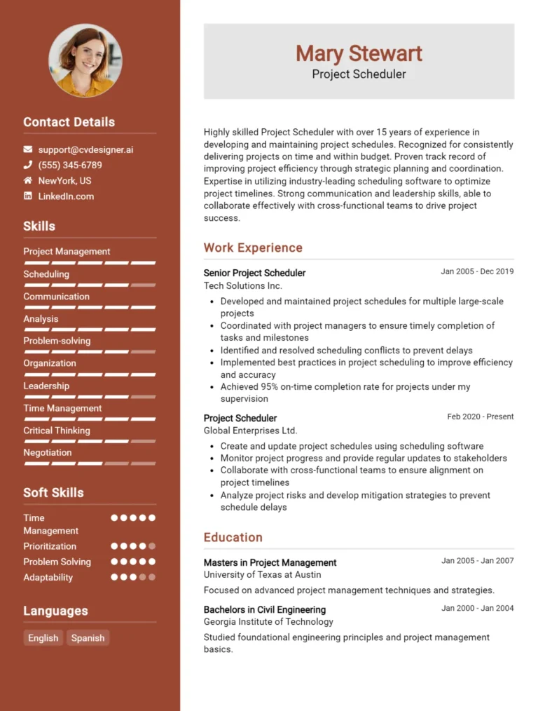 Project Scheduler CV Example For 2025: Expert Tips & Templates
