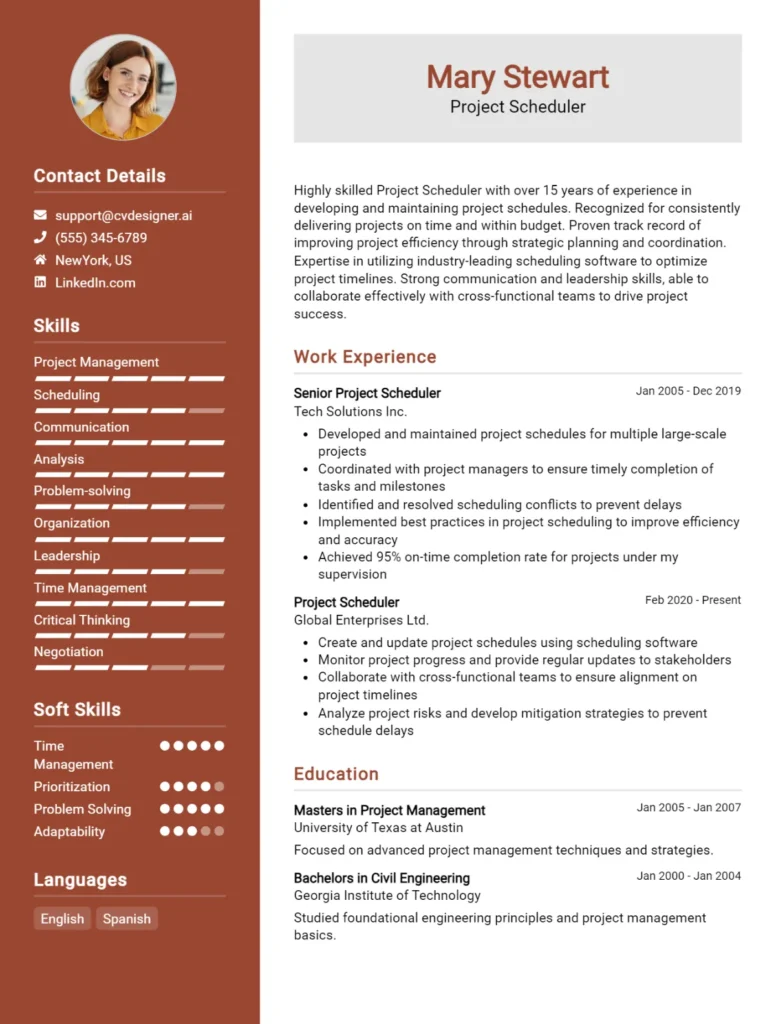Project Scheduler CV Example