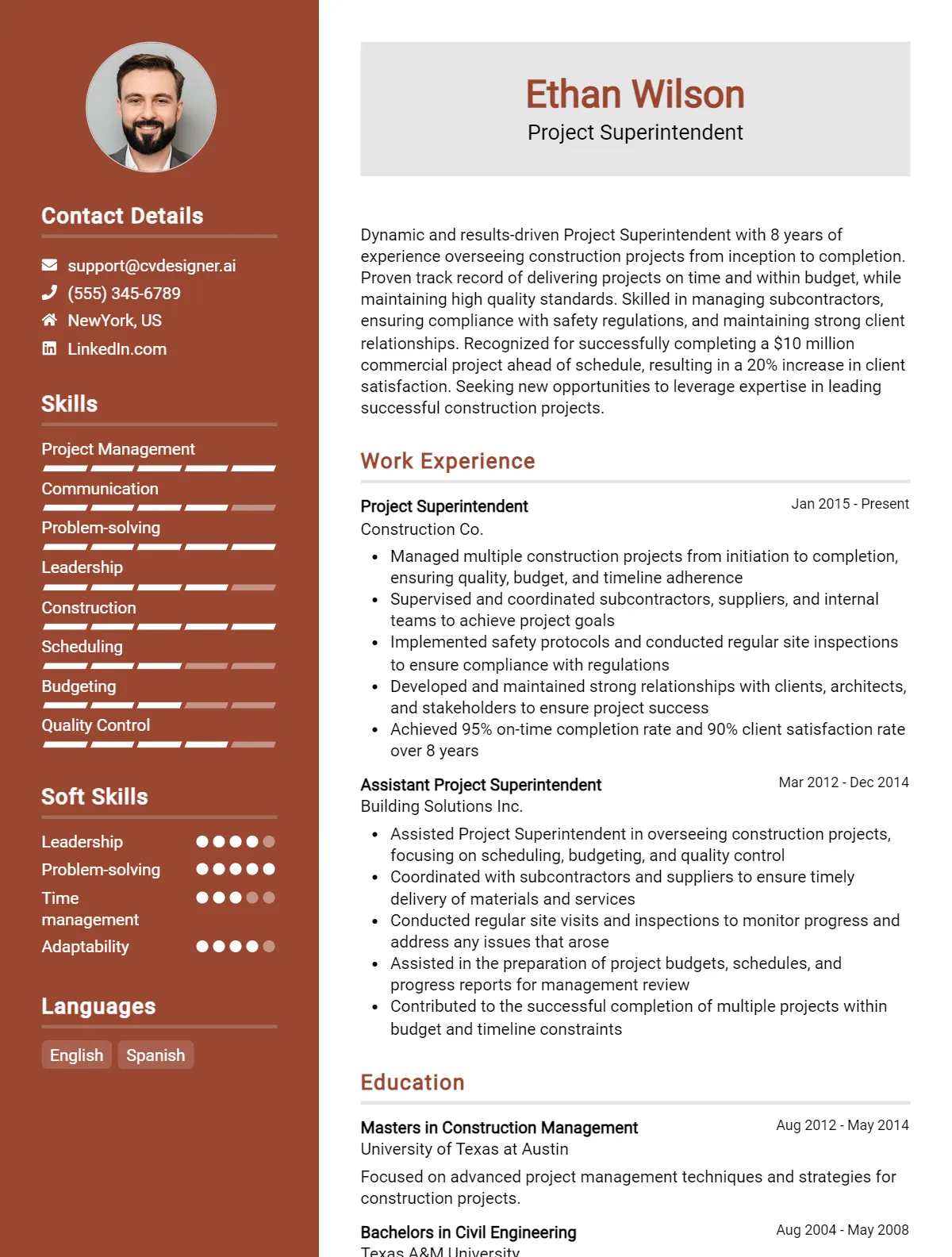 Project Superintendent CV Example