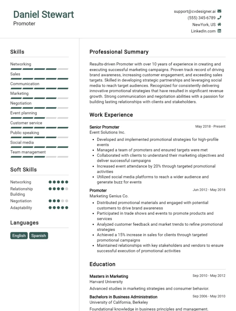 Promoter CV Example For 2025: Strategies & Templates