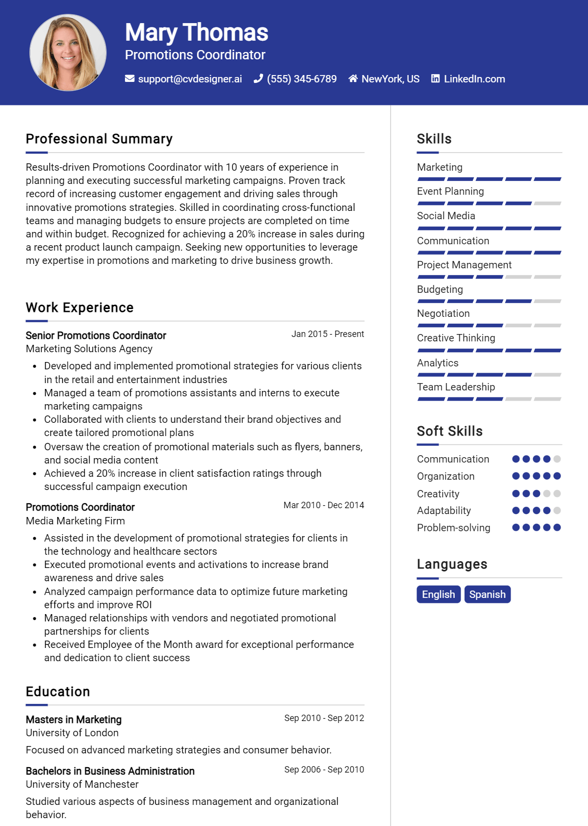 Promotions Coordinator Resume Example