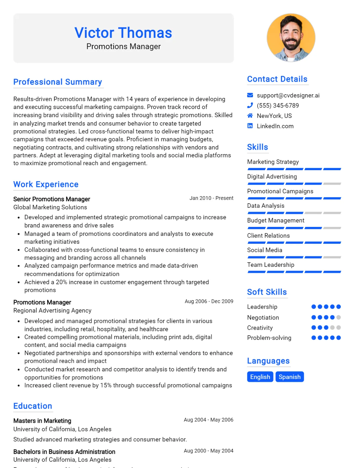 Promotions Manager CV Example