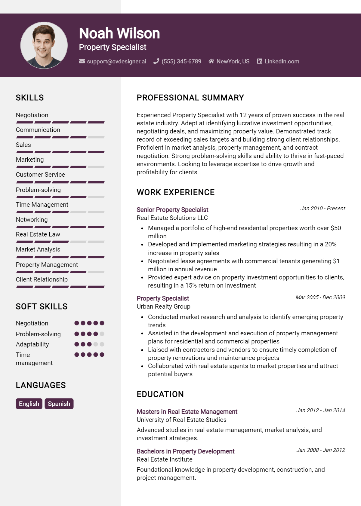 Property Specialist Resume Example