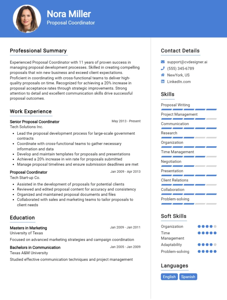 Proposal Coordinator CV Example For 2025: How to Craft a Winning CV