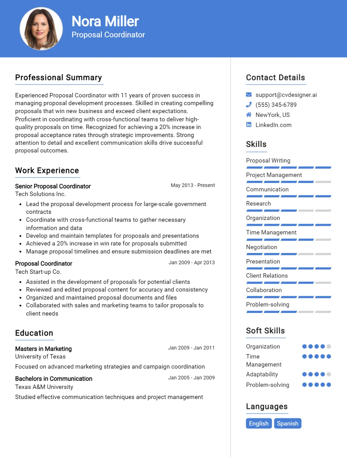 Proposal Coordinator CV Example