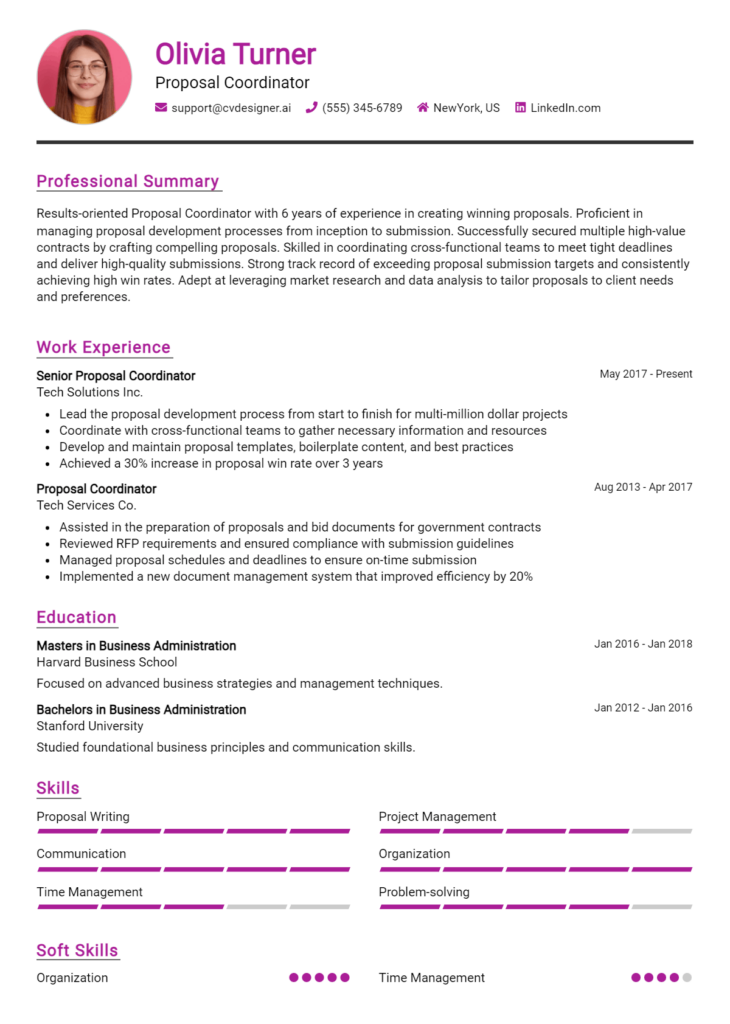 Proposal Coordinator Resume Example