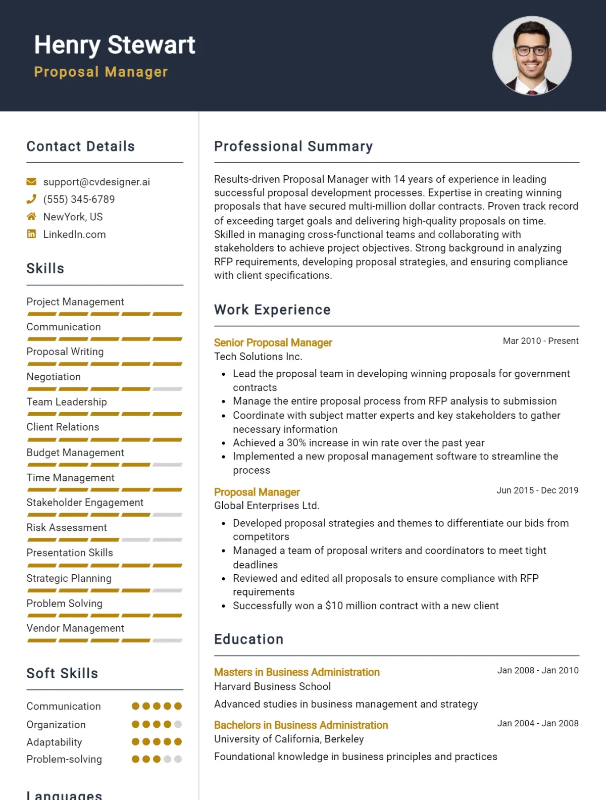 Proposal Manager CV Example