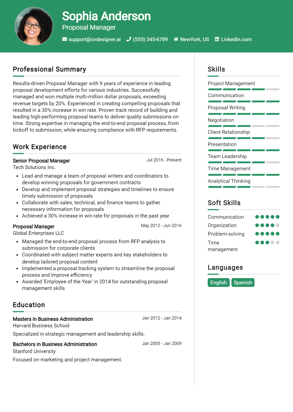 Proposal Manager Resume Example