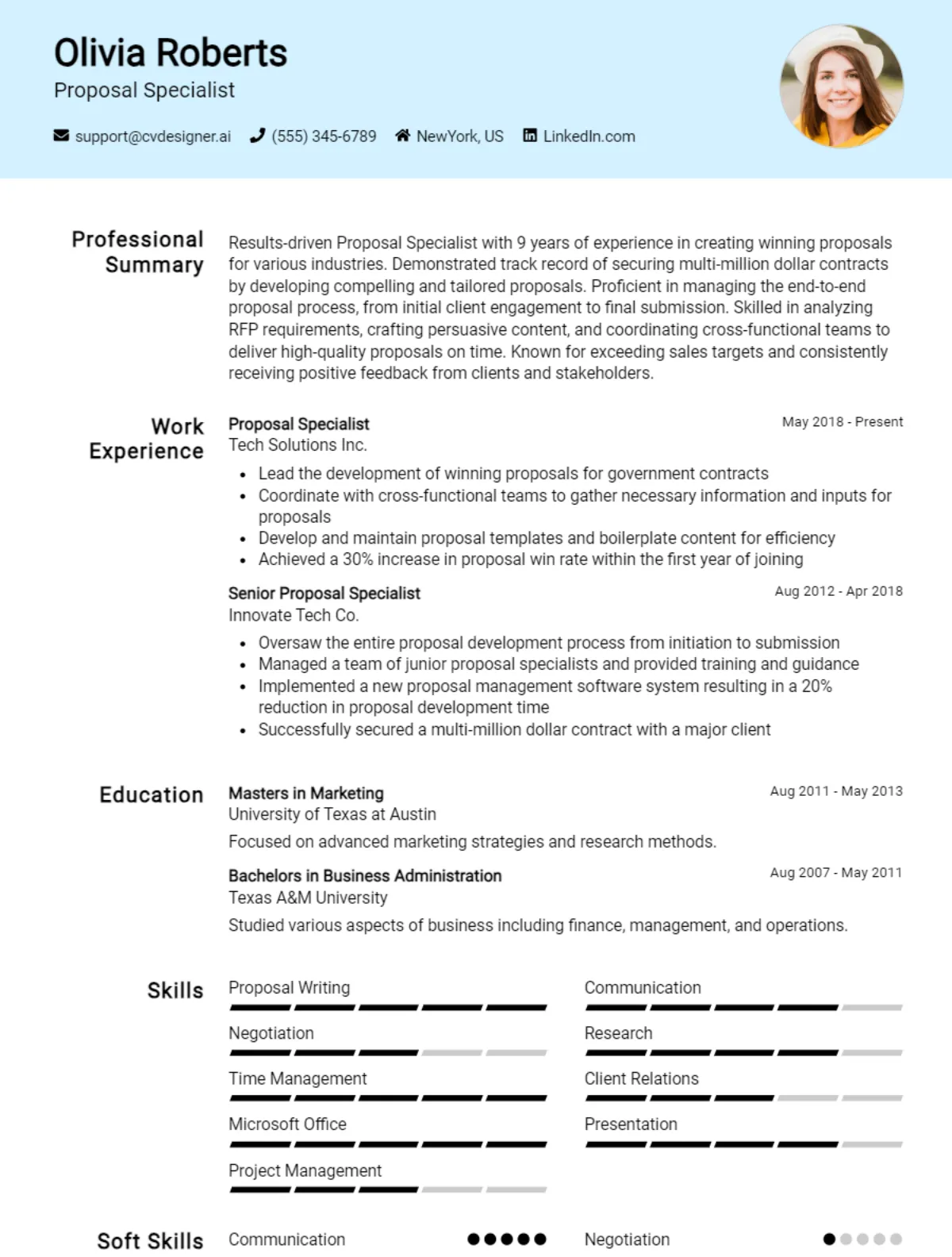 Proposal Specialist CV Example
