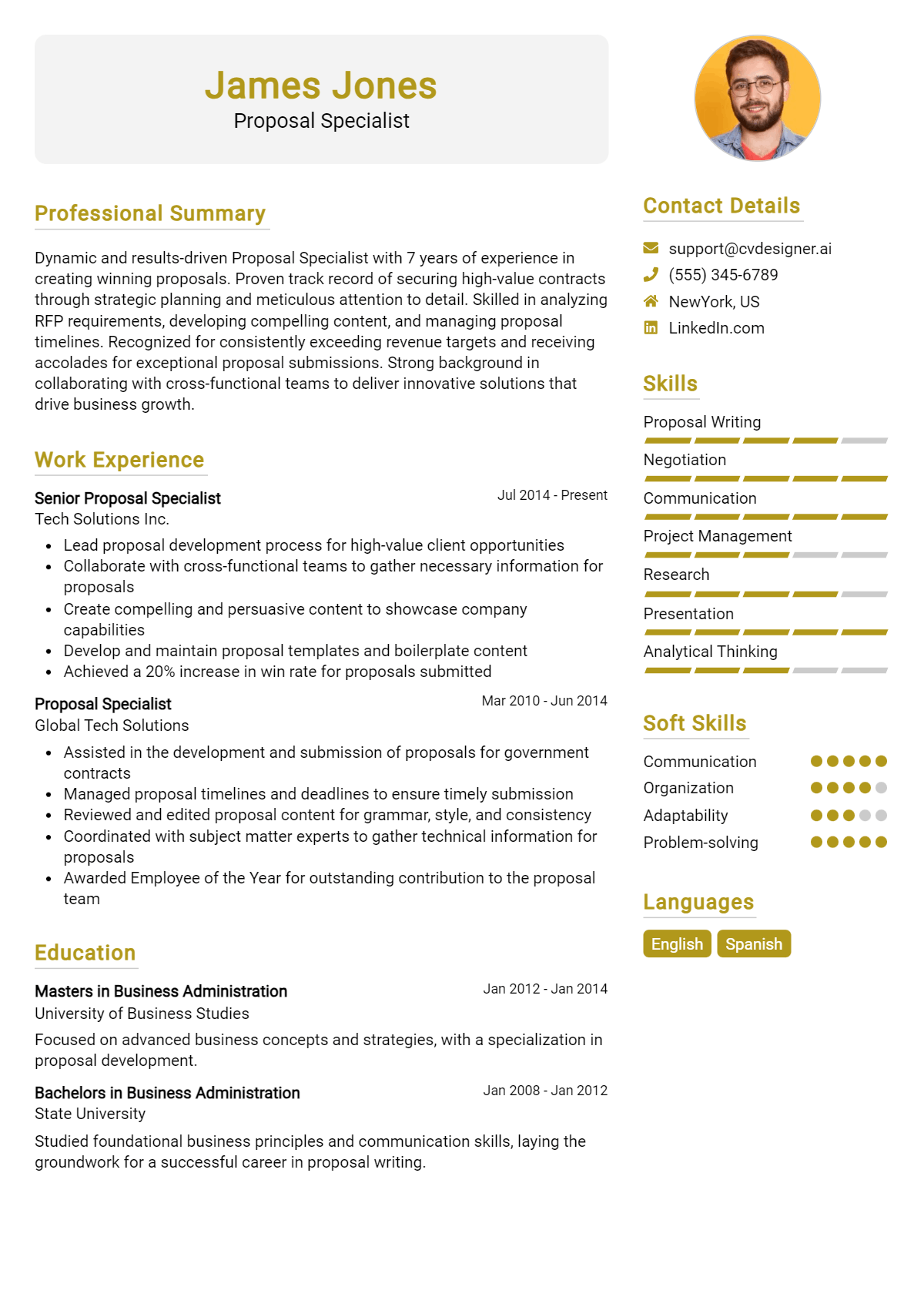 Proposal Specialist Resume Example