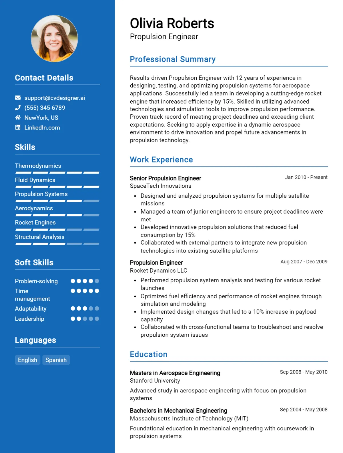 Propulsion Engineer CV Example