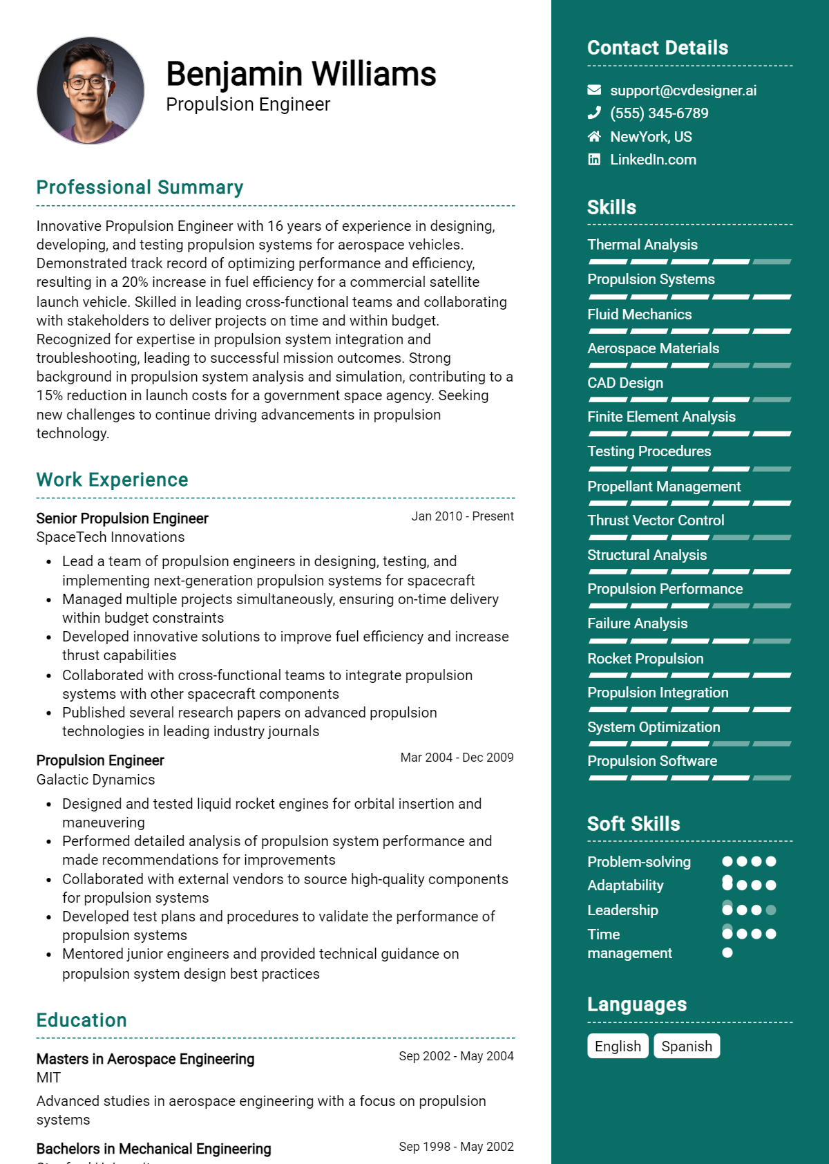 Propulsion Engineer Resume Example