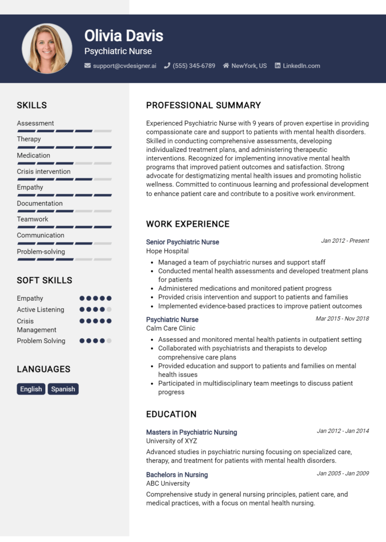 Psychiatric Nurse Resume Example for 2025: Proven Tips & Templates