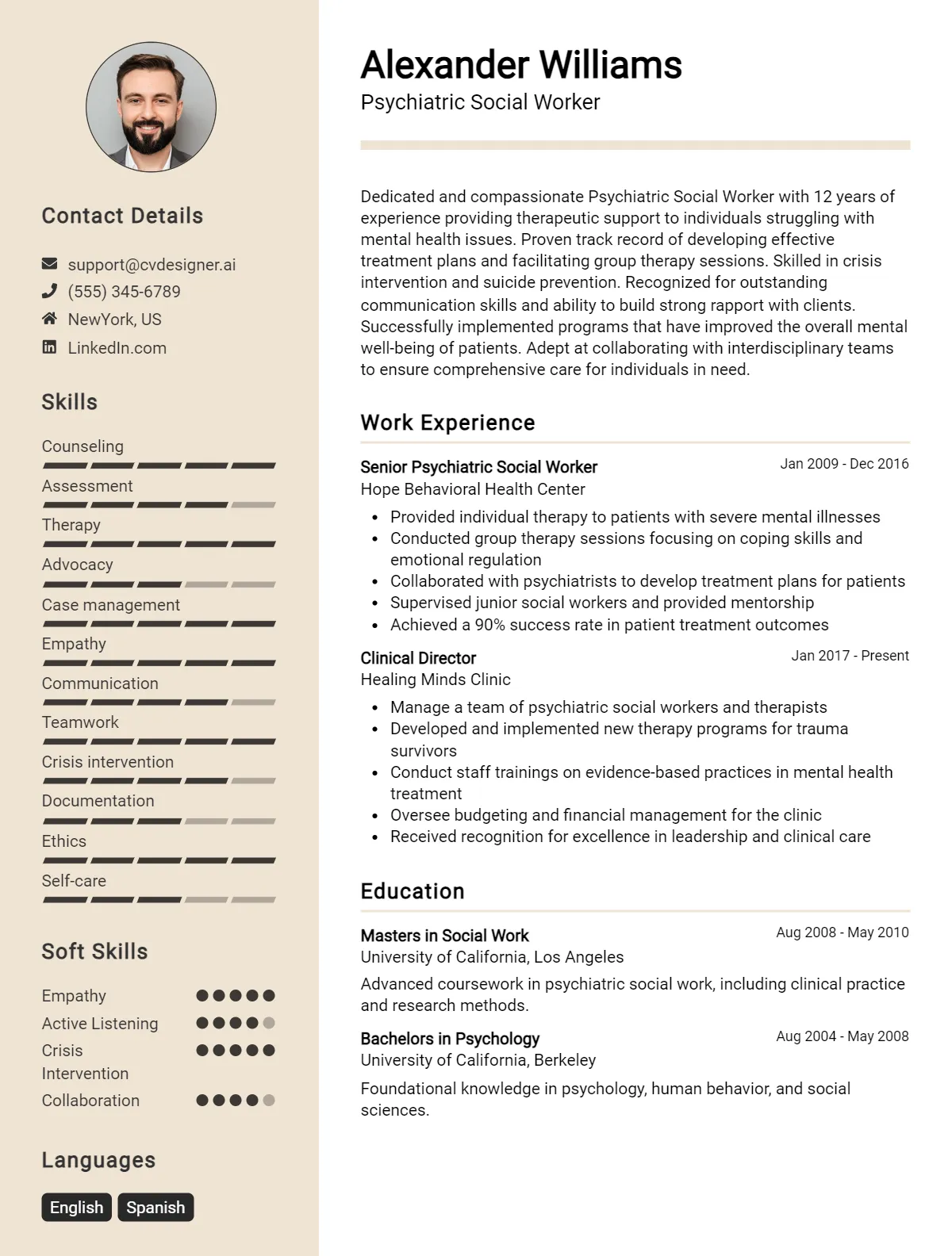 Psychiatric Social Worker CV Example