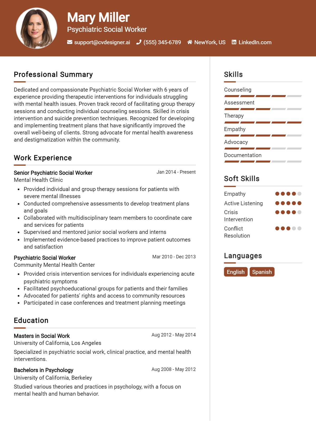 Psychiatric Social Worker Resume Example