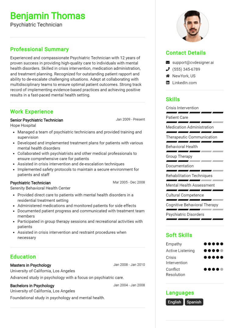 Psychiatric Technician Resume Example for 2025: Proven Tips & Templates