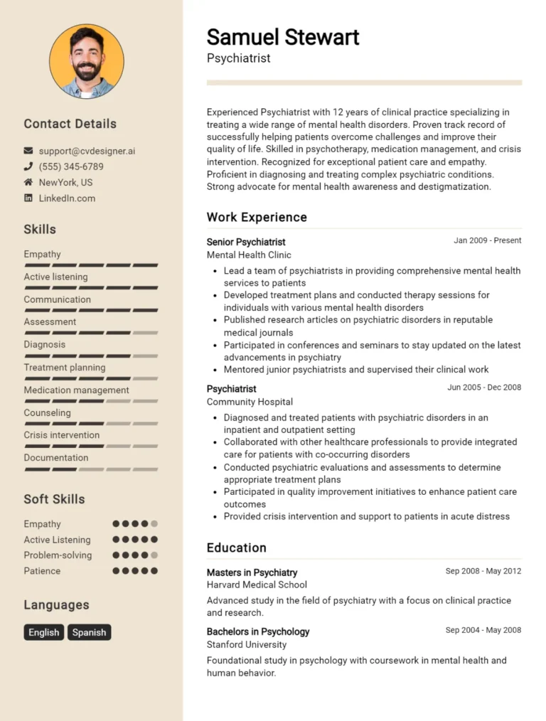Psychiatrist CV Example For 2025: How to Craft a Winning CV