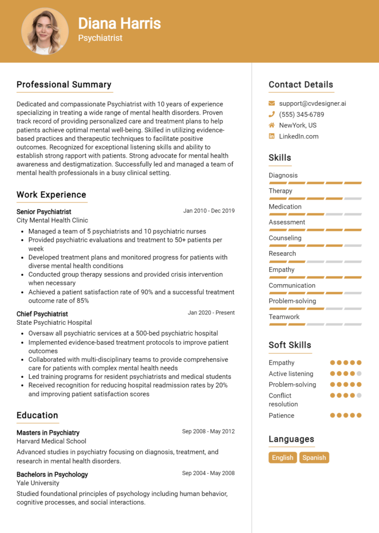 Psychiatrist Resume Example for 2025: Top CV Skills