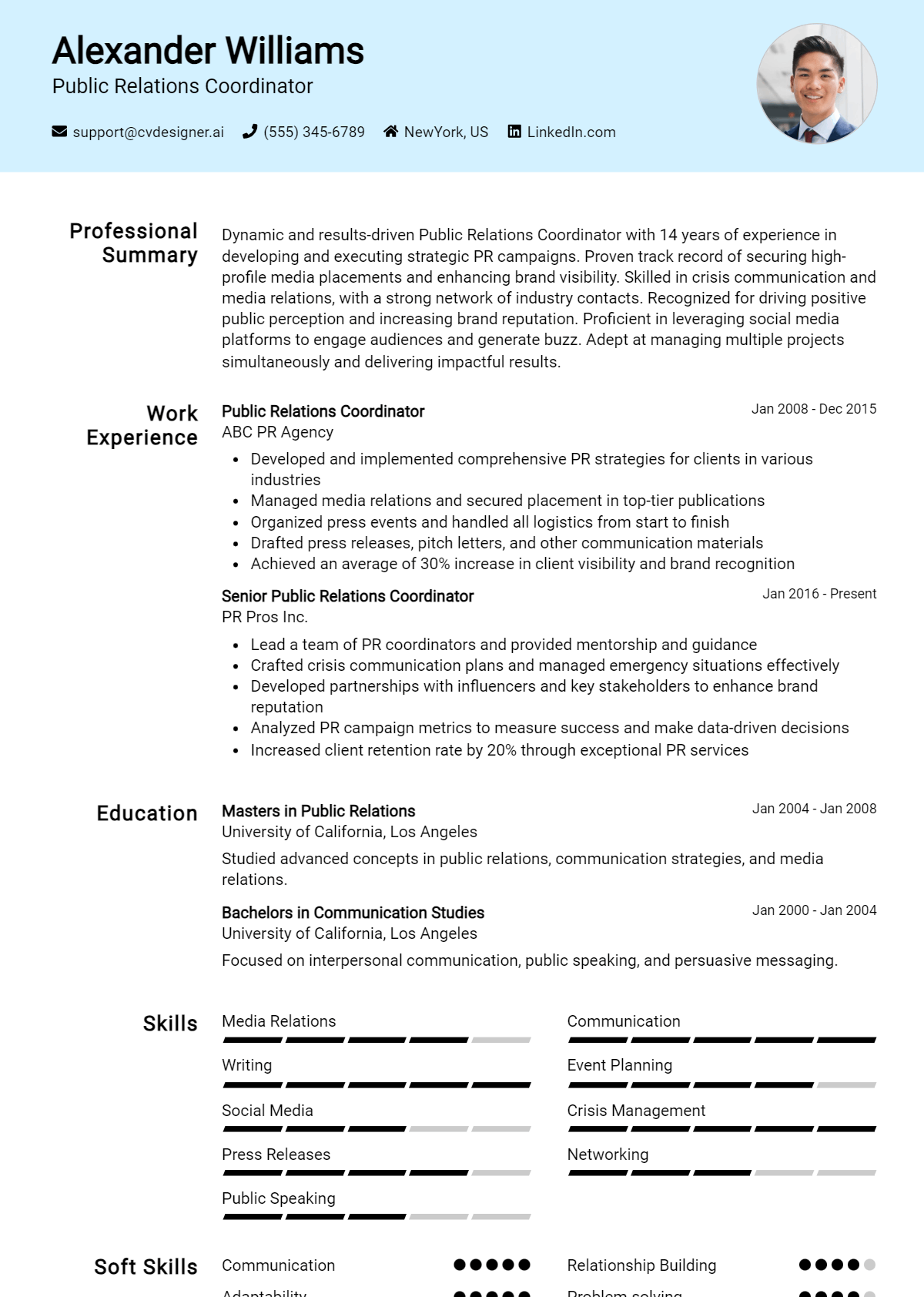 Public Relations Coordinator Resume Example