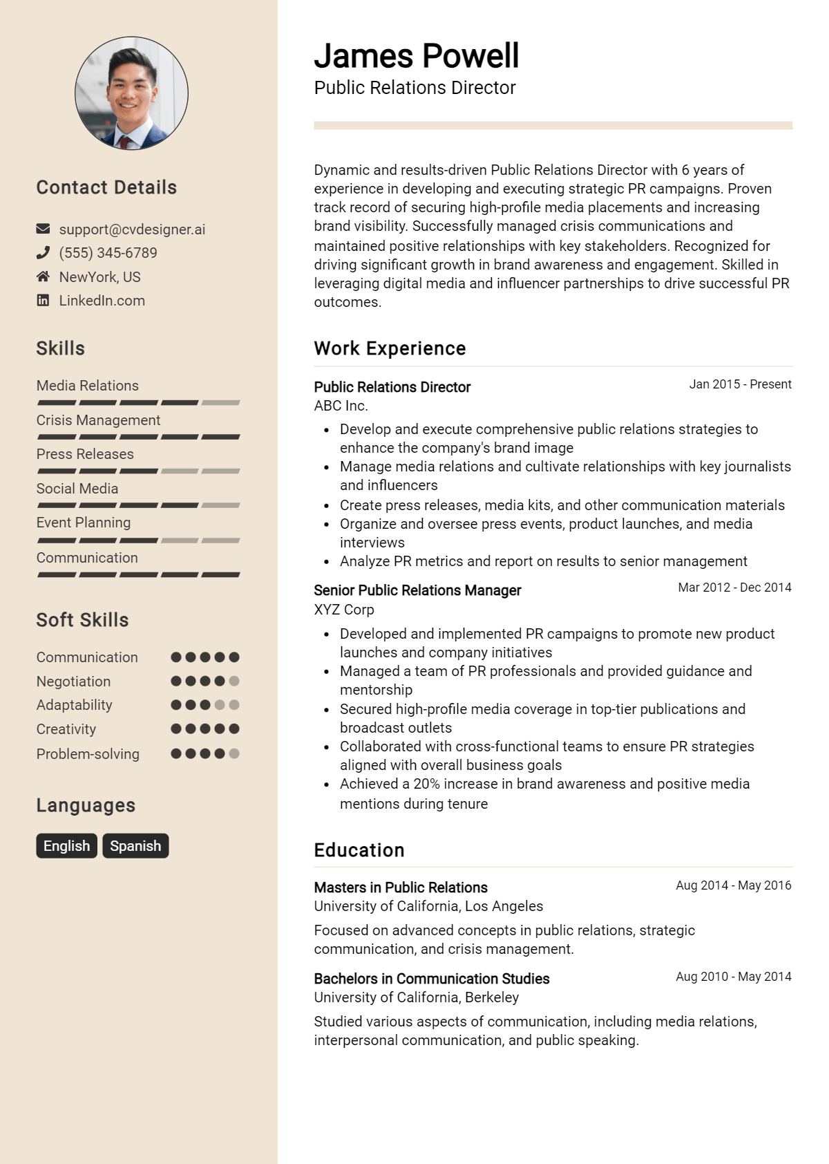 Public Relations Director Resume Example