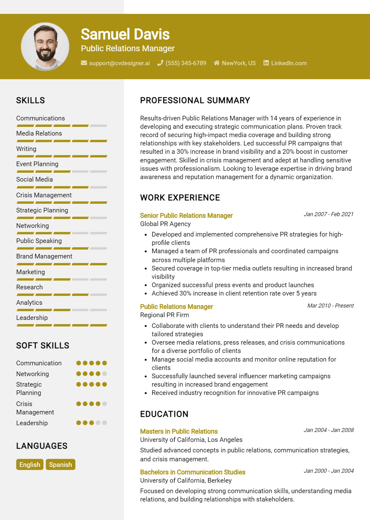 Public Relations Manager Resume Example