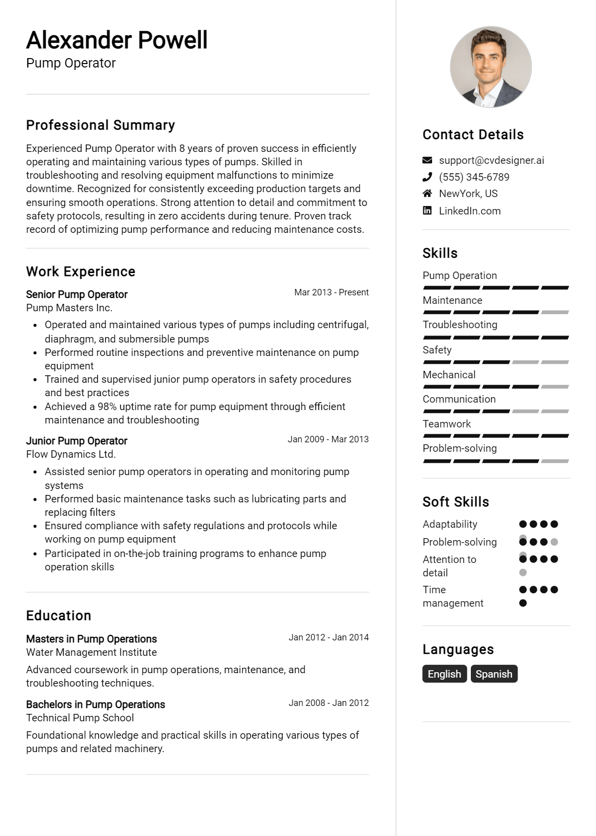 Pump Operator Resume Example