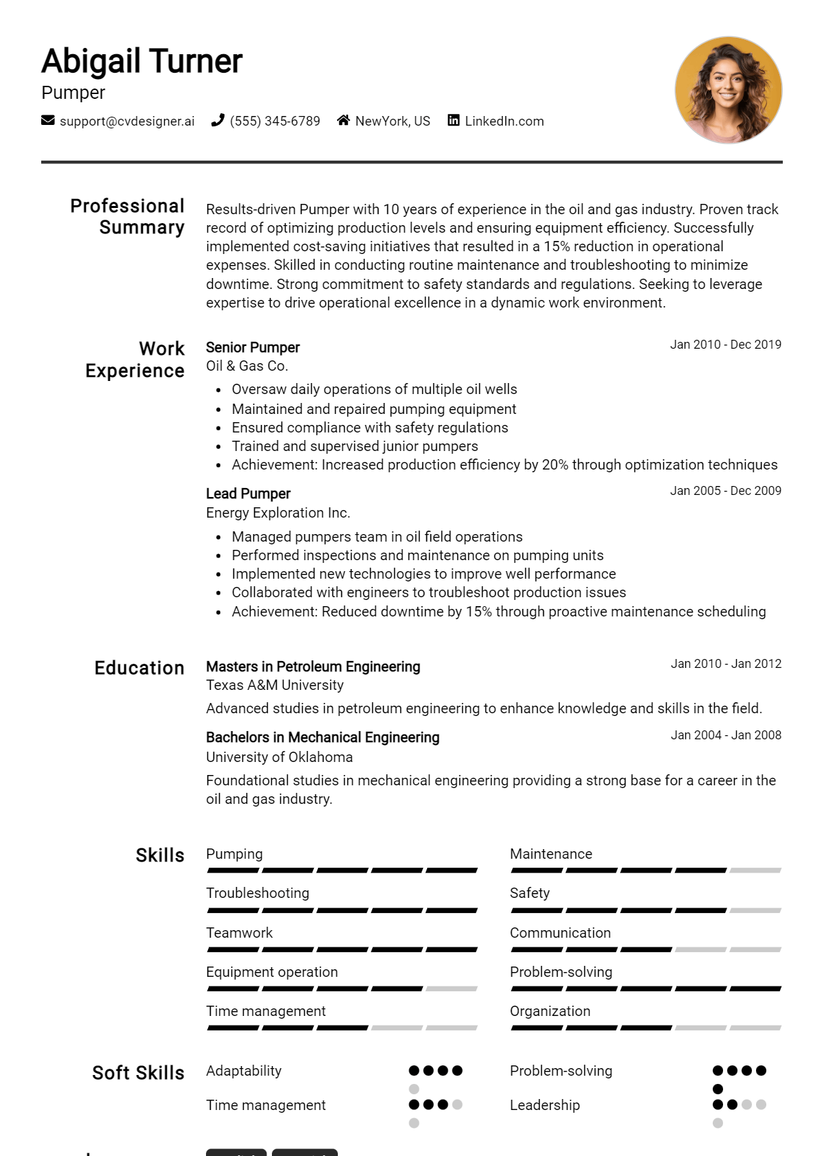 Pumper Resume Example