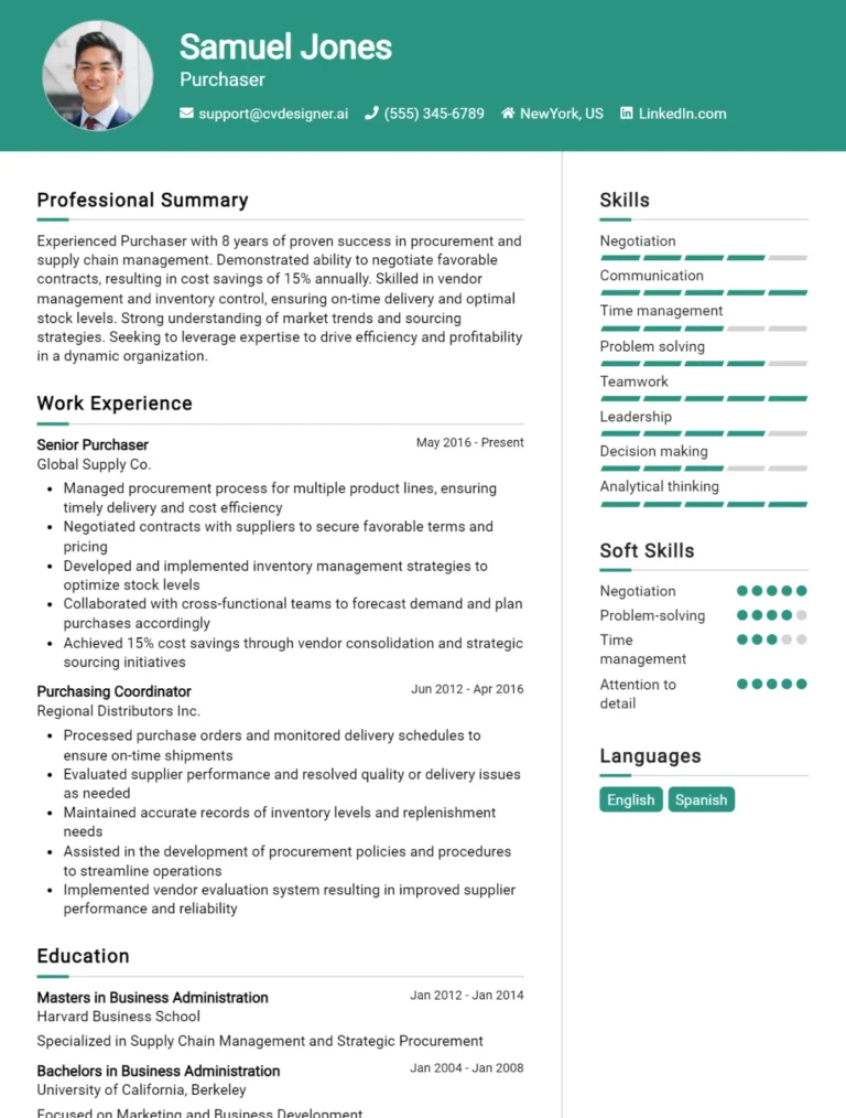 Purchaser CV Example For 2025: Best Writing Guide