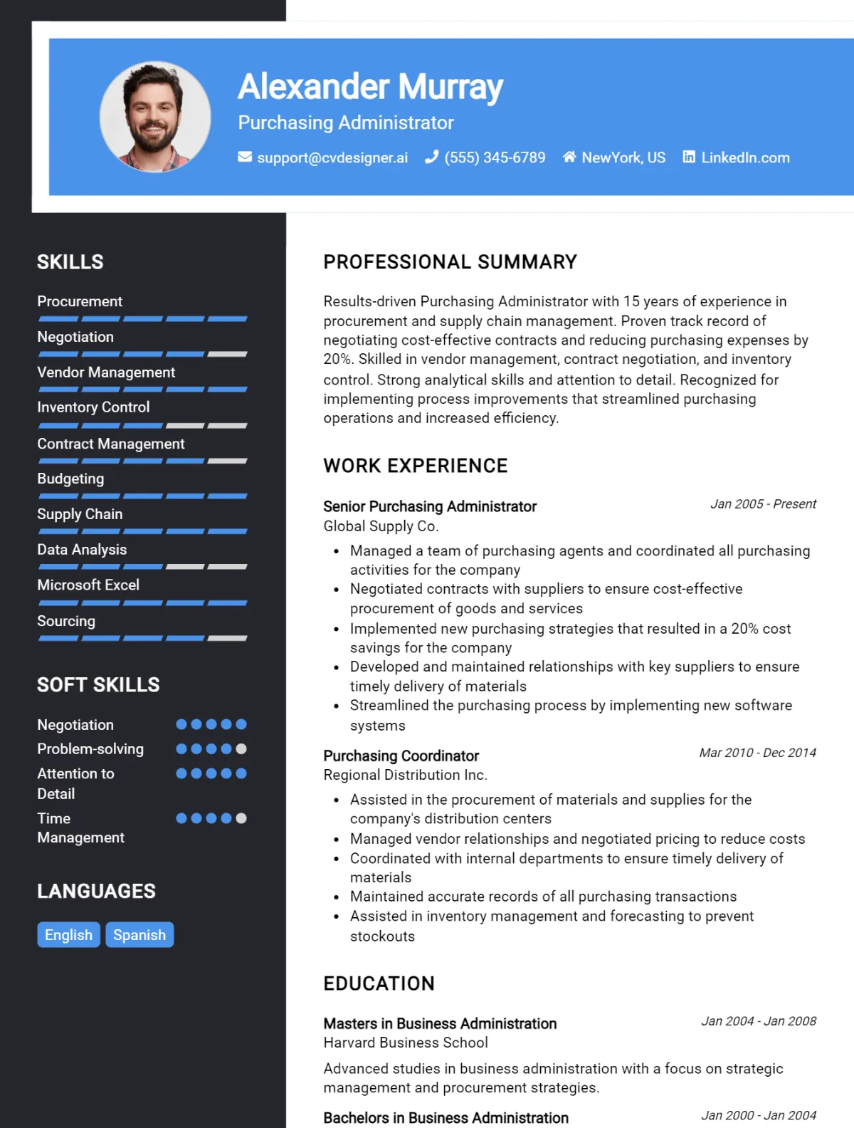 Purchasing Administrator CV Example