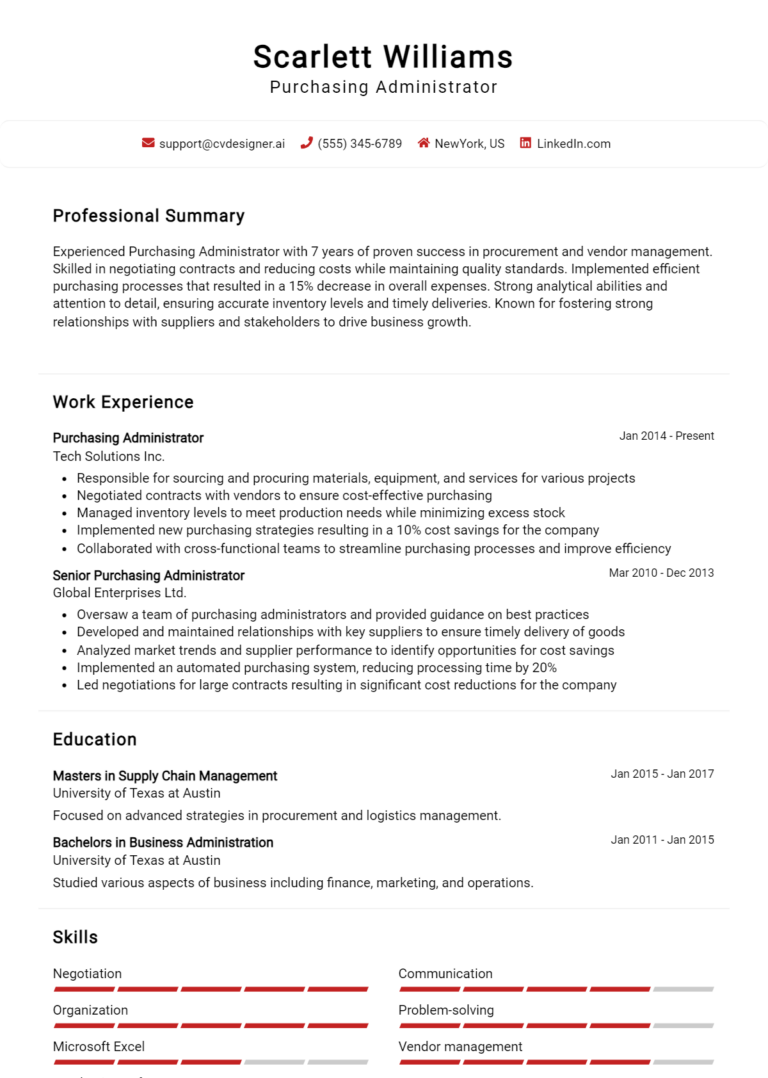 Purchasing Administrator Resume Example for 2025: Expert Tips & Templates