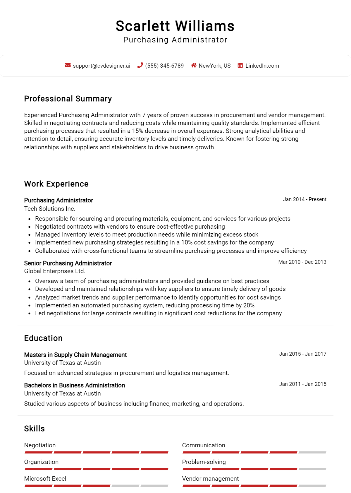 Purchasing Administrator Resume Example