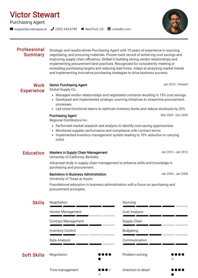 Purchasing Agent Resume Example for 2025: Expert Tips & Templates